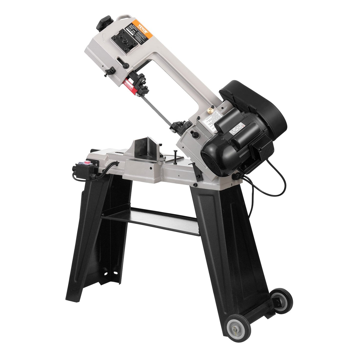 Metal Horizontal Band Saw, 4 in x 6 in Rectangular Cutting Capacity, 110V Metal Vertical Cutting Bandsaw with 550W Motor, 0-45° Angle Adjustment, Variable Speed, for Metal, Wood, and Plastic