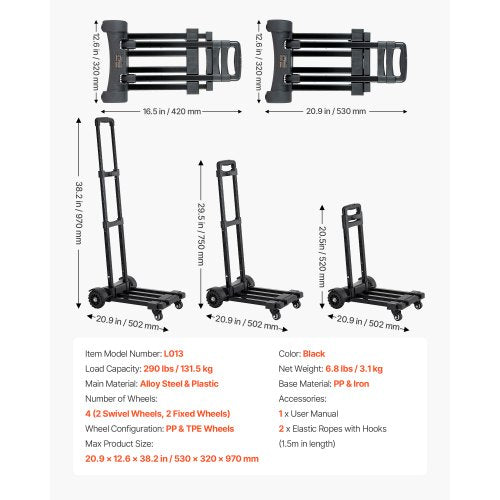 Hopfällbar Handvagn 120 kg Plattformsvagn Dolly Trolley Cart för Flytt |  EU