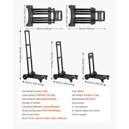 Hopfällbar Handvagn 120 kg Plattformsvagn Dolly Trolley Cart för Flytt |  EU