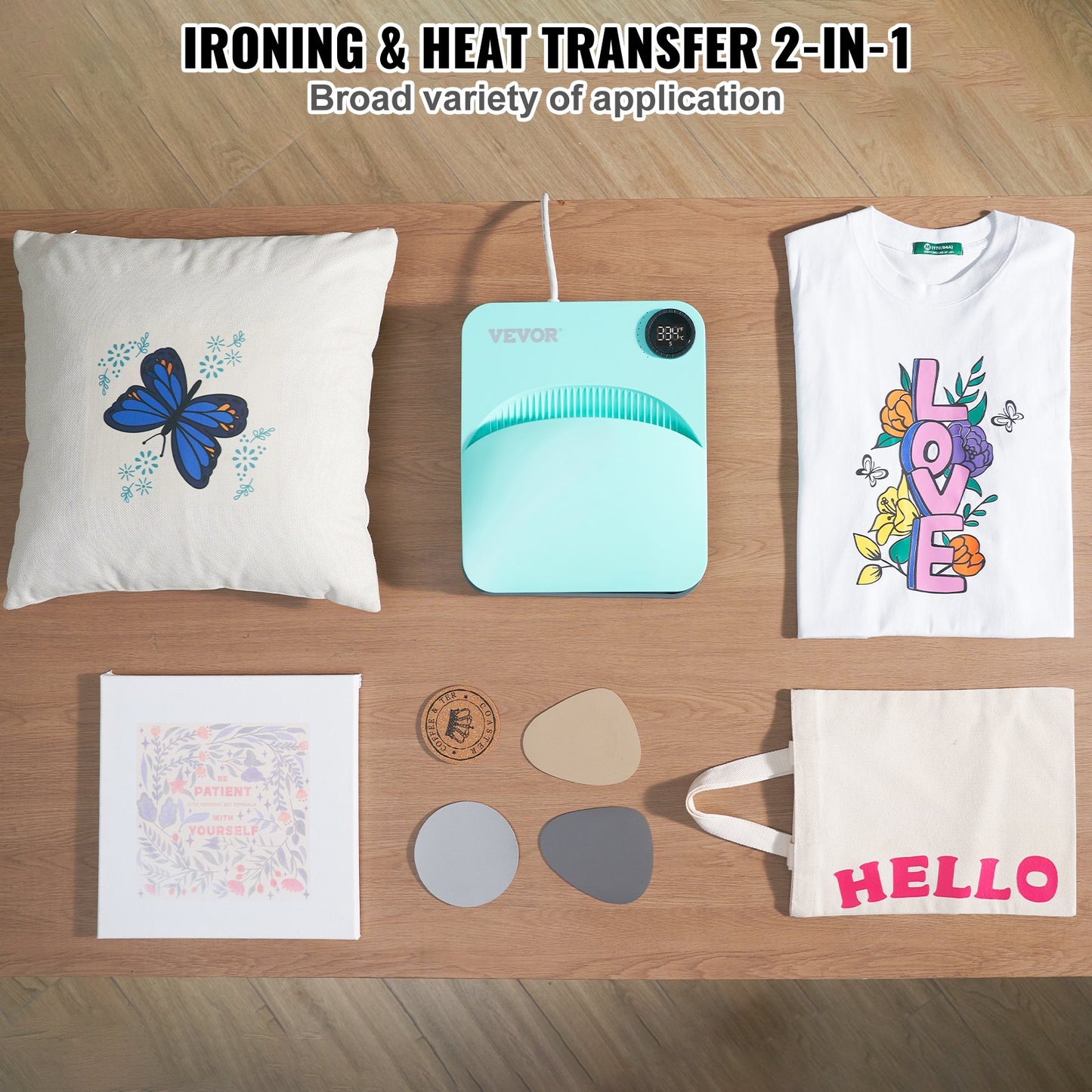 Heat Press Machine,10x12inches Portable Shirt Printing Multifunctional Sublimation Transfer Heat Press Machine Teflon Coated, Easy Iron-on Press for T-shirts/Bags/Pillows/HTV Vinyl Projects