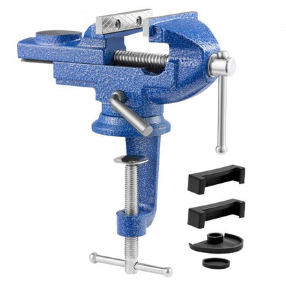 Bench Vise, 3 Inch, Portable Workbench Vice with 360° Swivel Base, Quick Release Rotating Bench Clamp, Raised Base, Cast Iron Construction, for Woodworking, Metalworking, Drilling, and Cutting