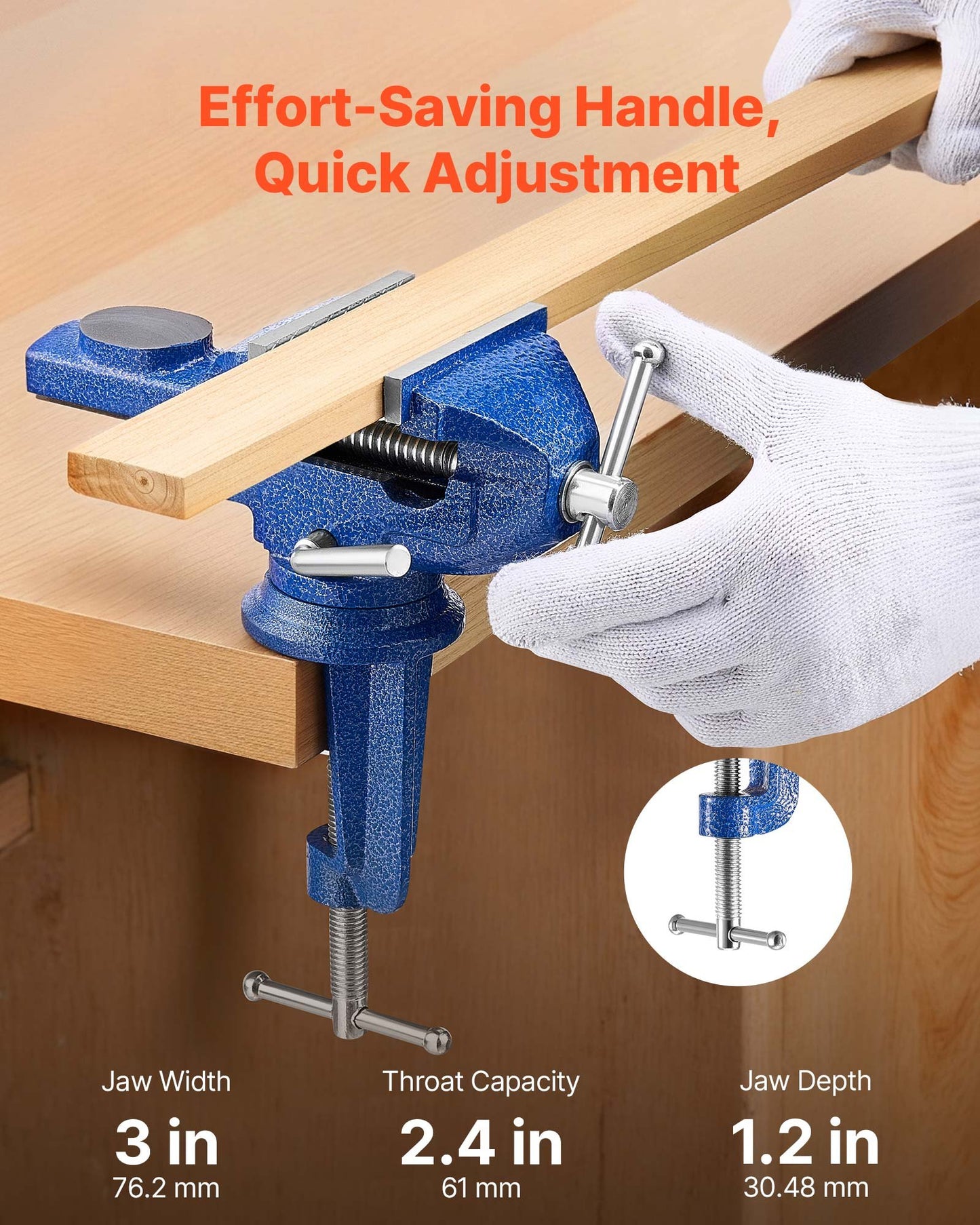 Bench Vise, 3 Inch, Portable Workbench Vice with 360° Swivel Base, Quick Release Rotating Bench Clamp, Raised Base, Cast Iron Construction, for Woodworking, Metalworking, Drilling, and Cutting