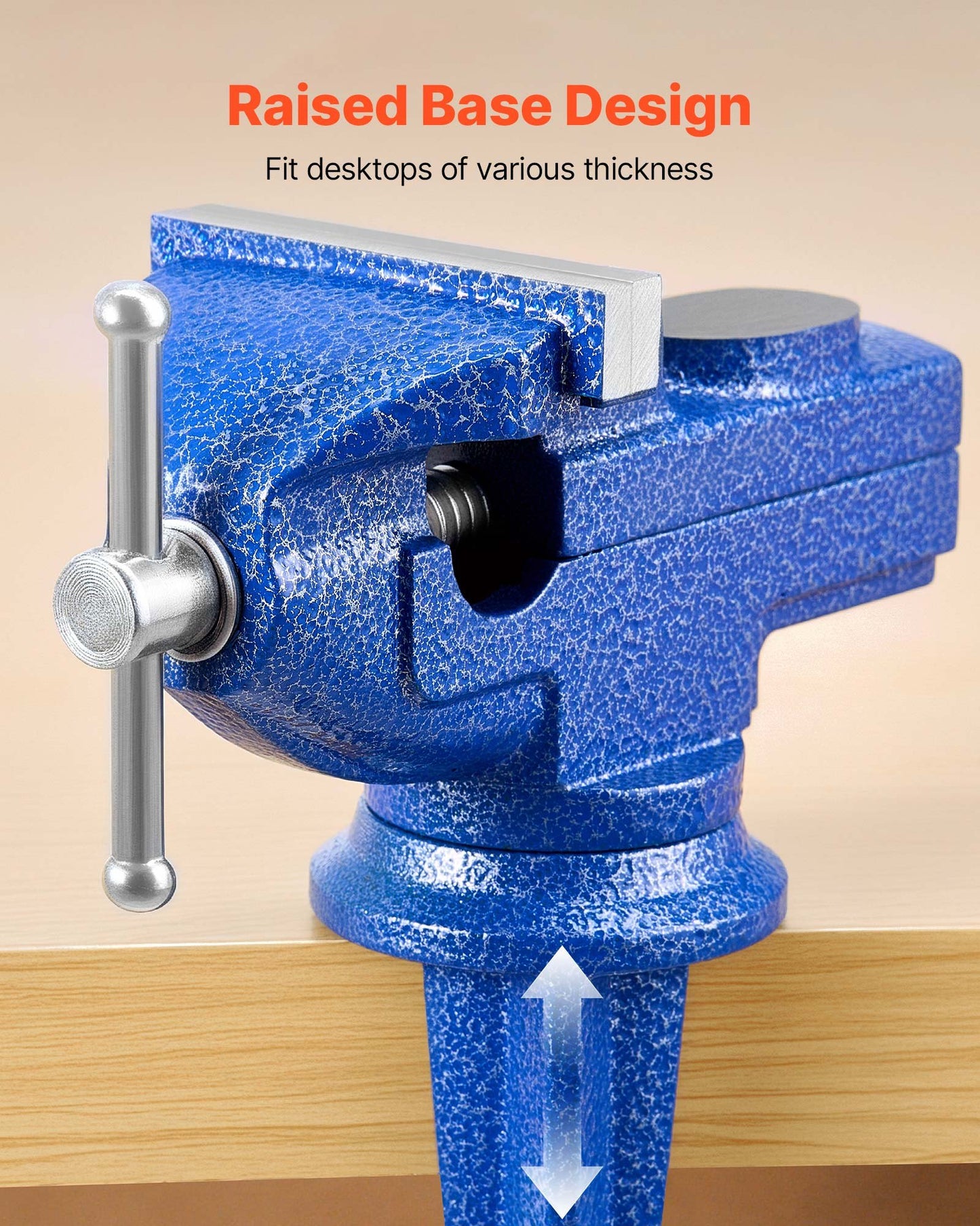 Bench Vise, 3 Inch, Portable Workbench Vice with 360° Swivel Base, Quick Release Rotating Bench Clamp, Raised Base, Cast Iron Construction, for Woodworking, Metalworking, Drilling, and Cutting