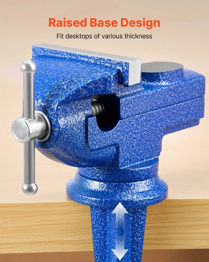 Bench Vise, 3 Inch, Portable Workbench Vice with 360° Swivel Base, Quick Release Rotating Bench Clamp, Raised Base, Cast Iron Construction, for Woodworking, Metalworking, Drilling, and Cutting