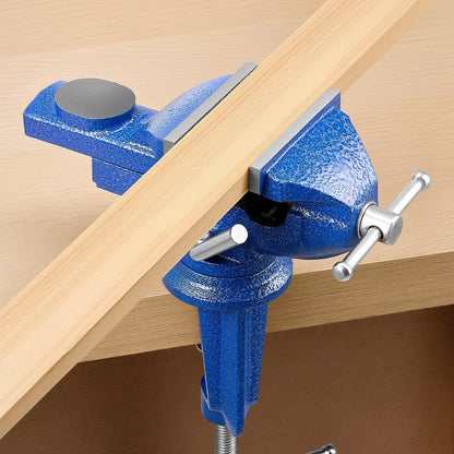 Bench Vise, 3 Inch, Portable Workbench Vice with 360° Swivel Base, Quick Release Rotating Bench Clamp, Raised Base, Cast Iron Construction, for Woodworking, Metalworking, Drilling, and Cutting