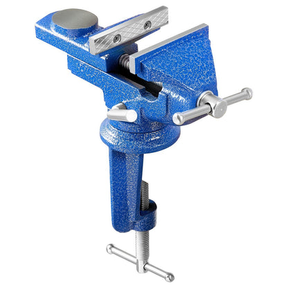Bench Vise, 3 Inch, Portable Workbench Vice with 360° Swivel Base, Quick Release Rotating Bench Clamp, Raised Base, Cast Iron Construction, for Woodworking, Metalworking, Drilling, and Cutting