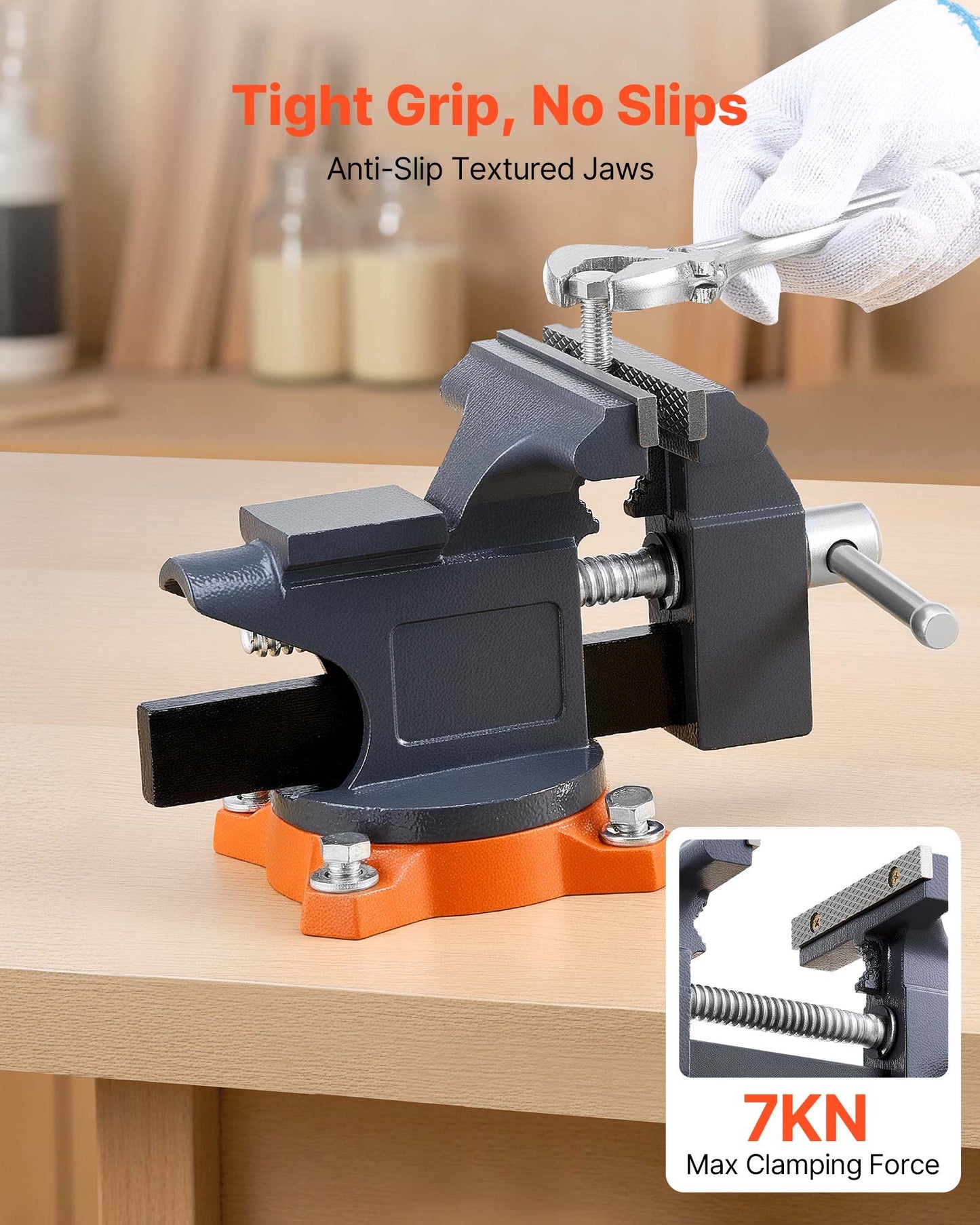 Bench Vise, 4.5 Inch, Portable Workbench Vice with 270° Swivel Base, Quick Release Rotating Bench Clamp, Cast Iron Construction, for Woodworking, Metalworking, Drilling, Sawing, Cutting Conduit