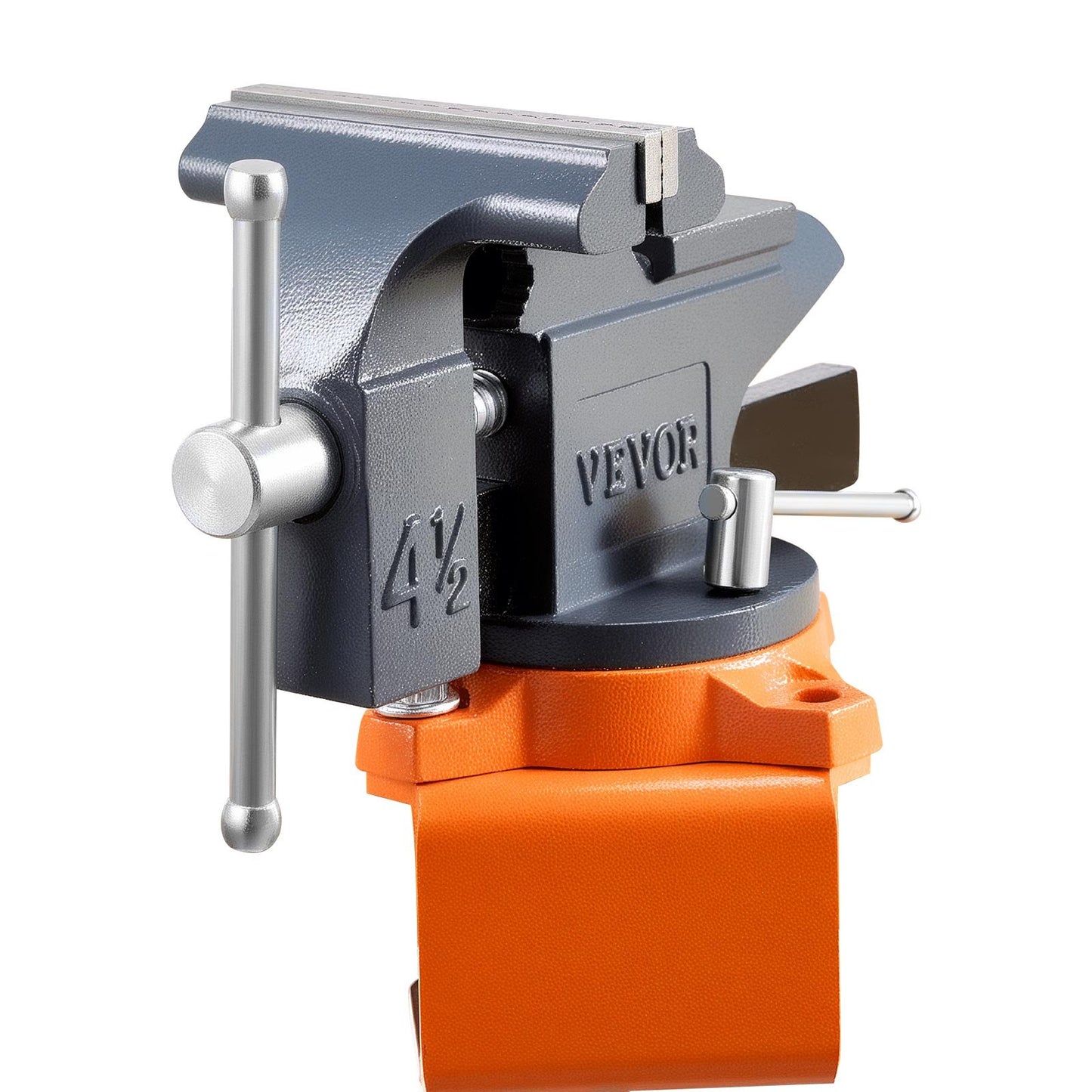 Bench Vise, 4.5 Inch, Portable Workbench Vice with 270° Swivel Base, Quick Release Rotating Bench Clamp, Cast Iron Construction, for Woodworking, Metalworking, Drilling, Sawing, Cutting Conduit