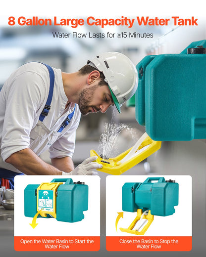 Portable Eye Wash Station 8 Gal, OSHA-Approved Eyewash Station Wall-Mounted/On Flat Surface, Emergency Eye Wash Unit with 2 Sprays, First Aid Eyewash Units for Schools, Labs, Factories, Green