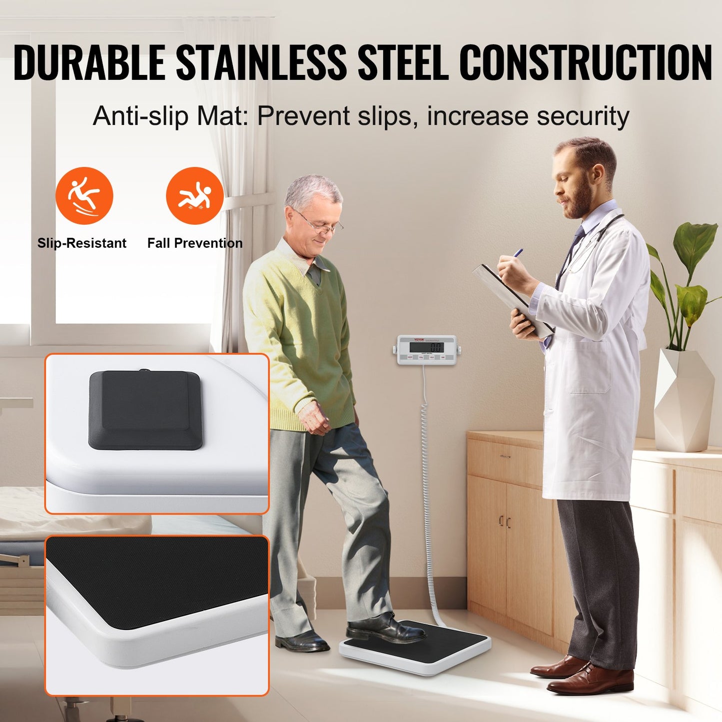 Portable Medical Scale Digital Physician Weight Scale Anti-Slip Mat 400LBS