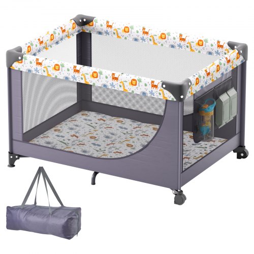 Baby Playpen Travel Crib, Quick-Folding Playpen for Baby & Toddler, Portable Baby Fence Play Yard with Wheels, Breathable Mesh & Travel Bag, Indoor/Outdoor Kids Activity Center for 0-36 Months