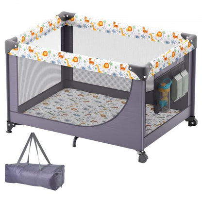 Baby Playpen Travel Crib, Quick-Folding Playpen for Baby & Toddler, Portable Baby Fence Play Yard with Wheels, Breathable Mesh & Travel Bag, Indoor/Outdoor Kids Activity Center for 0-36 Months