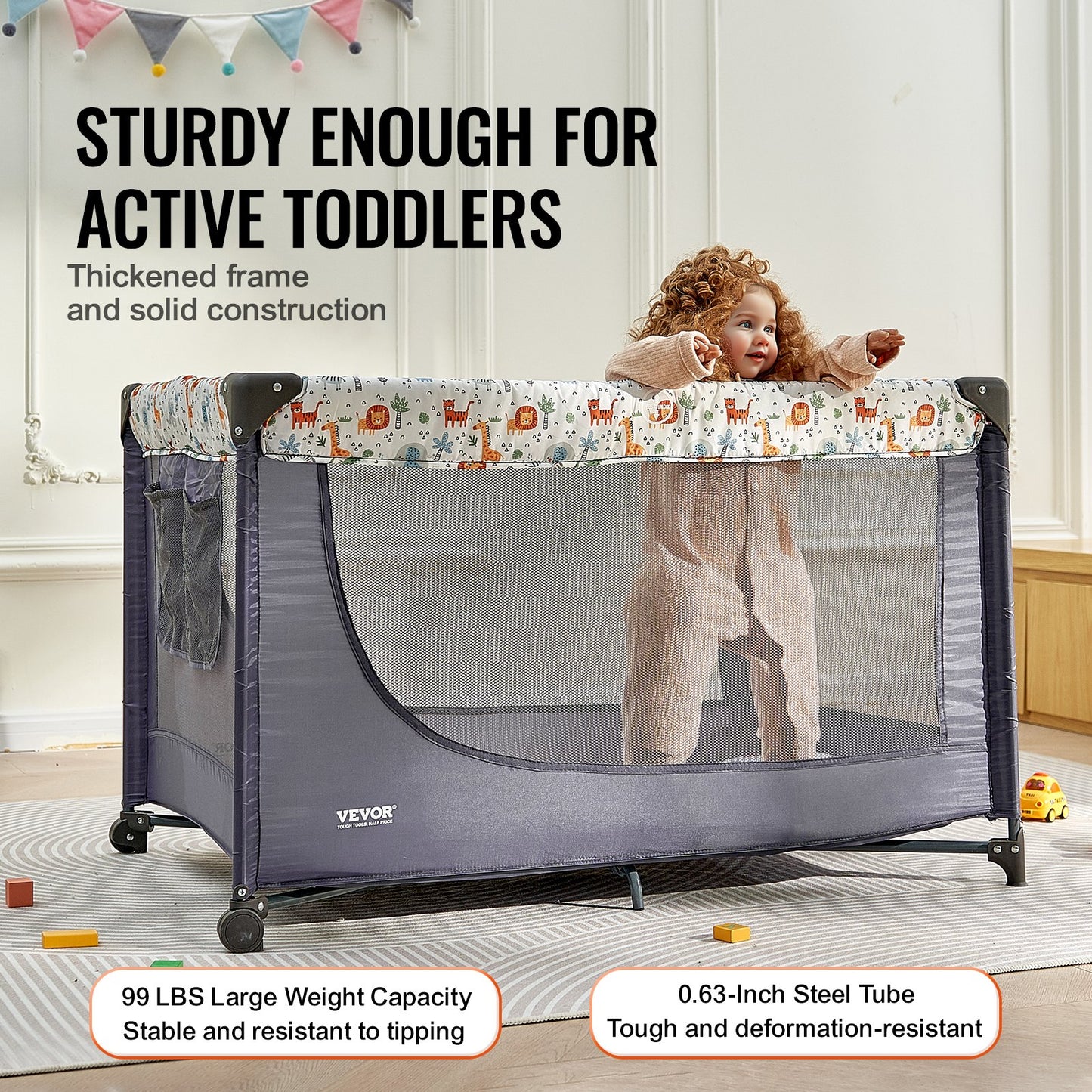 Baby Playpen Travel Crib, Quick-Folding Playpen for Baby & Toddler, Portable Baby Fence Play Yard with Wheels, Breathable Mesh & Travel Bag, Indoor/Outdoor Kids Activity Center for 0-36 Months