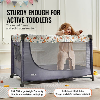 Baby Playpen Travel Crib, Quick-Folding Playpen for Baby & Toddler, Portable Baby Fence Play Yard with Wheels, Breathable Mesh & Travel Bag, Indoor/Outdoor Kids Activity Center for 0-36 Months