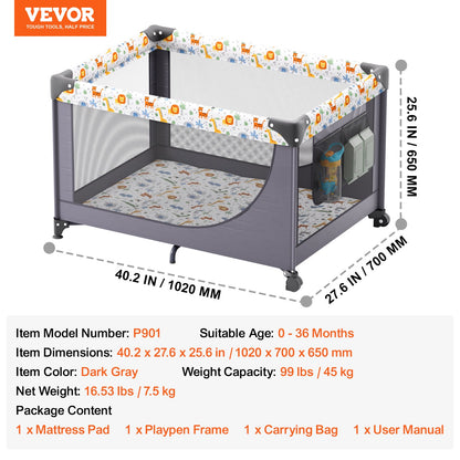 Baby Playpen Travel Crib, Quick-Folding Playpen for Baby & Toddler, Portable Baby Fence Play Yard with Wheels, Breathable Mesh & Travel Bag, Indoor/Outdoor Kids Activity Center for 0-36 Months