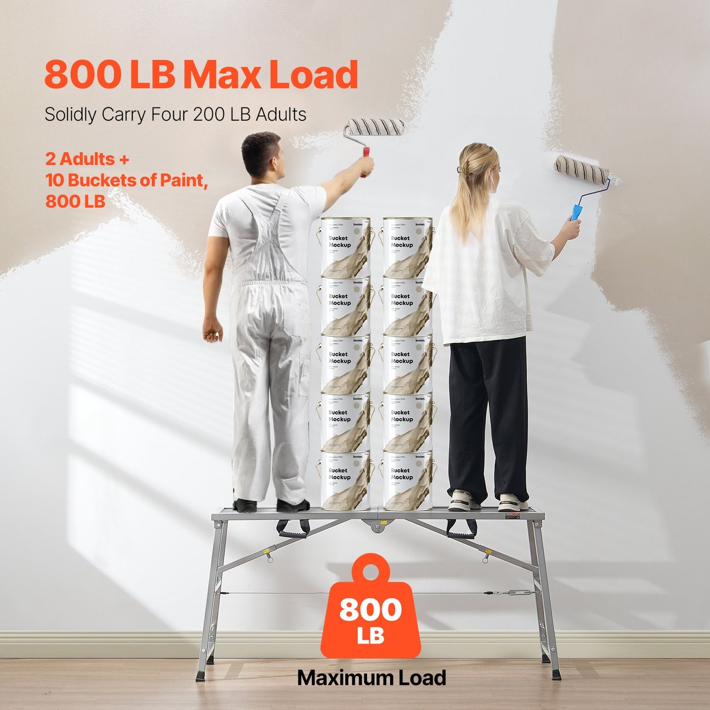 Work Platform, 4 Gear Adjustable Height, Folding Alloy Steel Step Ladder, Portable Scaffolding Platform, 800 lb Load Capacity, Non-Slip Rubber Feet, Drywall Painting Stool, Cleaning & Washing