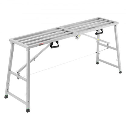 Work Platform, 4 Gear Adjustable Height, Folding Alloy Steel Step Ladder, Portable Scaffolding Platform, 800 lb Load Capacity, Non-Slip Rubber Feet, Drywall Painting Stool, Cleaning & Washing