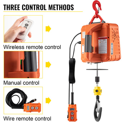 3-in-1 Electric Hoist Winch, 1100lbs Portable Electric Winch, 110V Power Winch Crane, 25ft Lifting Height, with Wire, Wireless, Manual Remote Control, Overload Protection for Lifting Towing