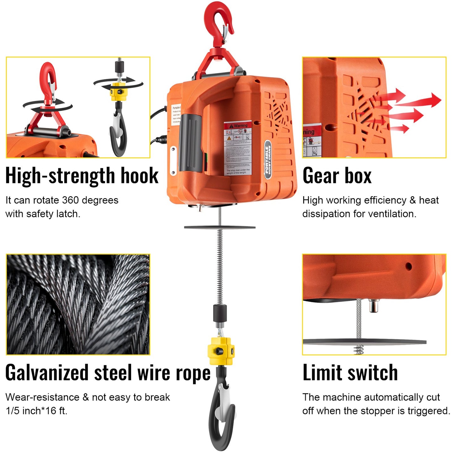 3-in-1 Electric Hoist Winch, 1100lbs Portable Electric Winch, 110V Power Winch Crane, 25ft Lifting Height, with Wire, Wireless, Manual Remote Control, Overload Protection for Lifting Towing