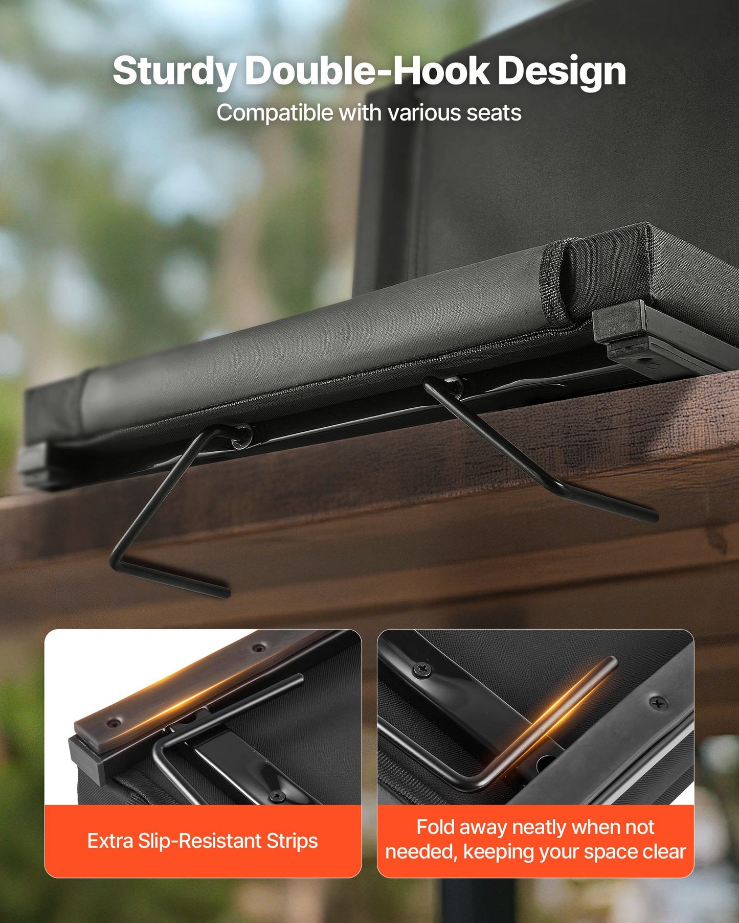 Stadium Seat, Folding Bleacher Seat with Back Support and Thick Cushion, Padded Stadium Seats for Bleacher Includes Shoulder Strap, Hooks, Cup Holder, and Side Pocket, Black Bleachers Chair