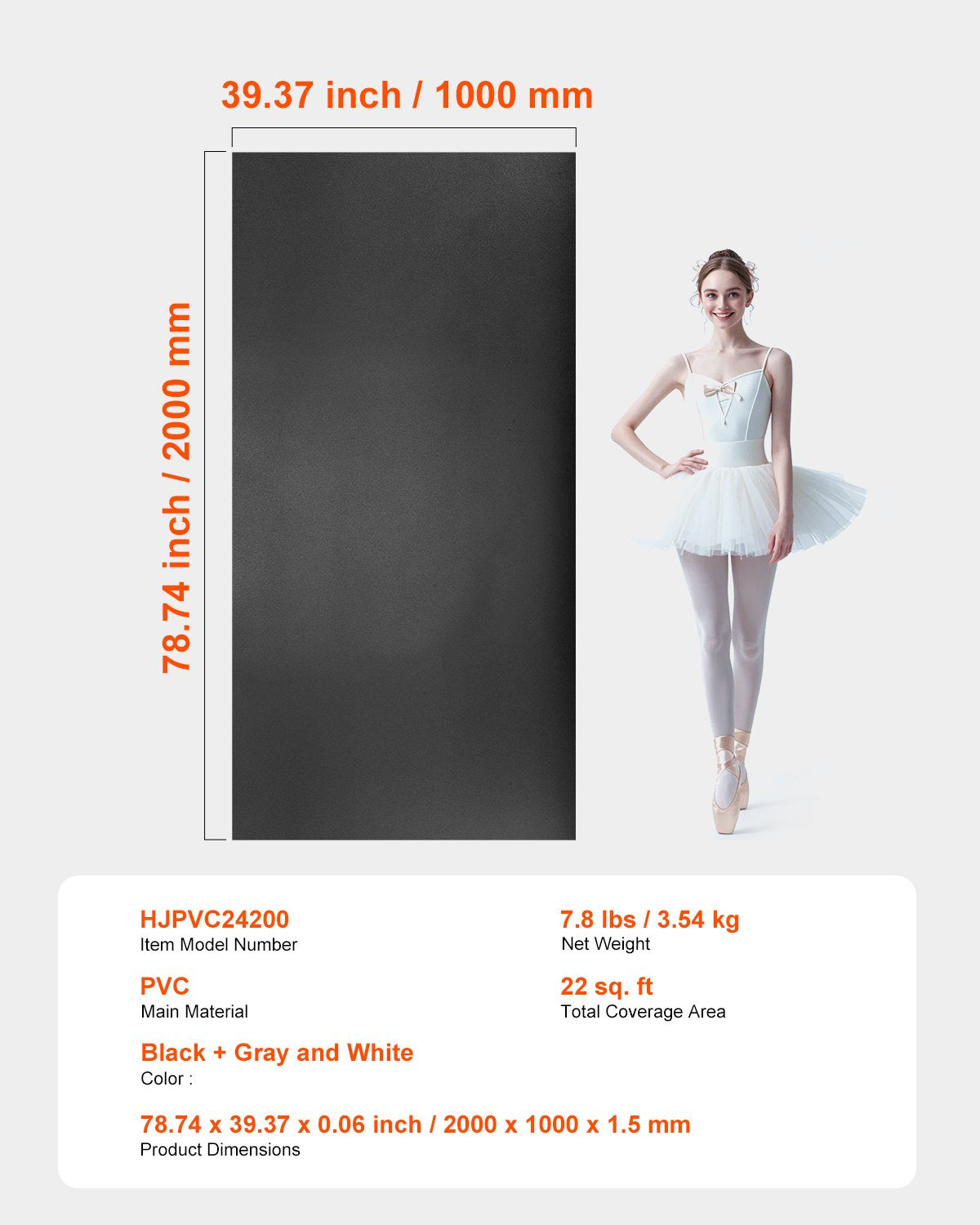 Dance Floor, 6.6' x 3' Portable Yoga Mat with Organizer Bag, 1.5 mm Thick Workout Mats, Non-slip Floor Mats for Practicing at Home, Studios, Stage