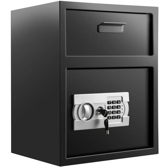 Digital Depository Safe Electronic Code Lock, Depository Cabinet with Two Emergency Keys, Depository Cabinet with Deposit Compartment, Restaurant Safe Carbon Steel, Depository Box for Home, Hotel and Office