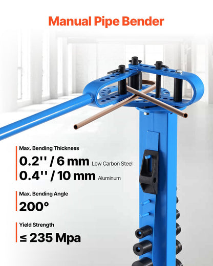 Manual Pipe Bender, Pipe Tube Bender with 14 Bending Tools, 200° Heavy Duty Pipe Bending Tool for Copper Aluminum Iron Pipe, Ideal for HVAC Air Conditioning Refrigerator Car Repair