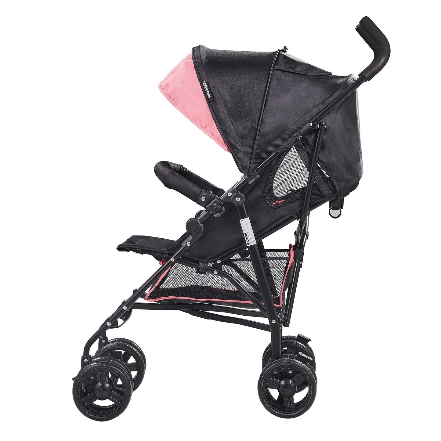 Lightweight Stroller Compact Foldable Adjustable Backrest Black/Pink