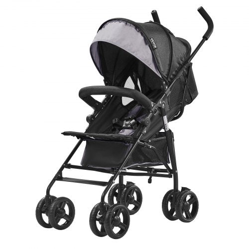 Lightweight Stroller, Compact Easy Fold MultiPosition Recline Canopy Backrest, Carbon Steel Frame, Large Storage Basket,Cup Holder, Umbrella Toddler Baby Stroller for Travel, Light Gray/Black
