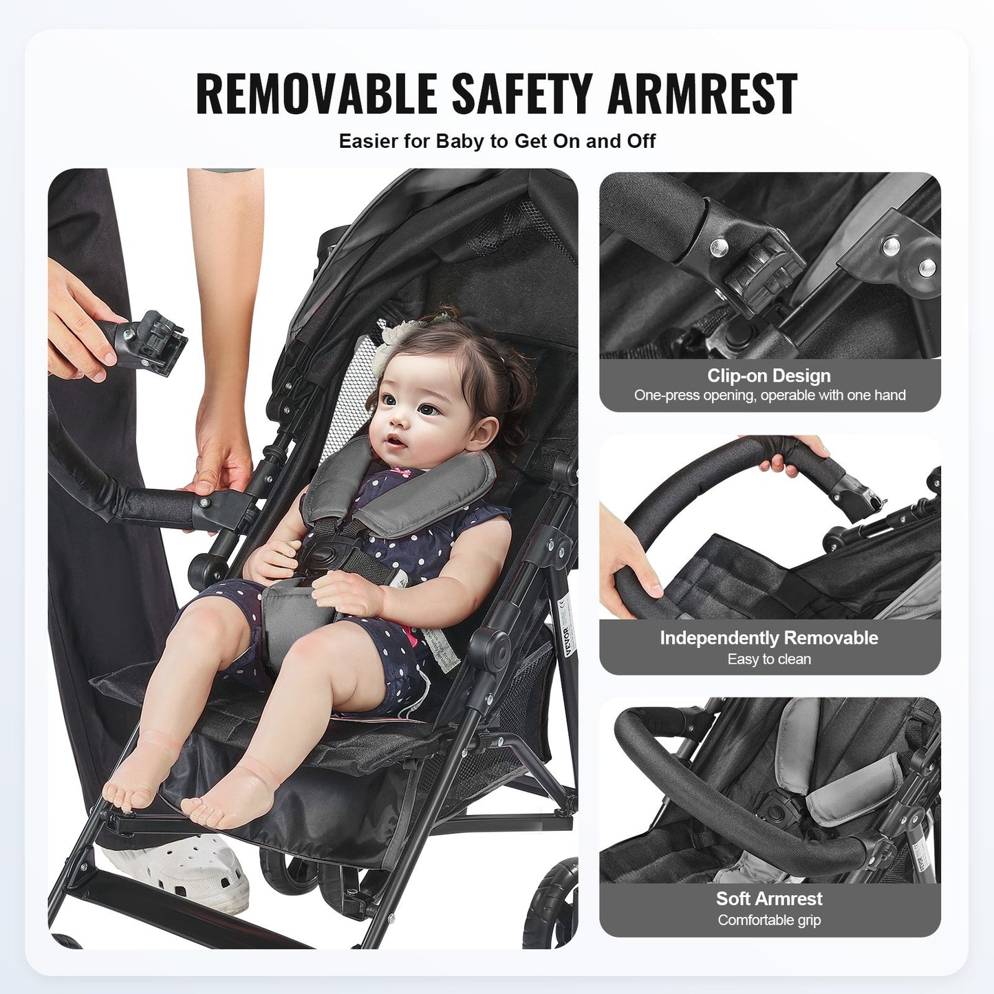Lightweight Stroller, Compact Easy Fold MultiPosition Recline Canopy Backrest, Carbon Steel Frame, Large Storage Basket,Cup Holder, Umbrella Toddler Baby Stroller for Travel, Dark Gray/Black