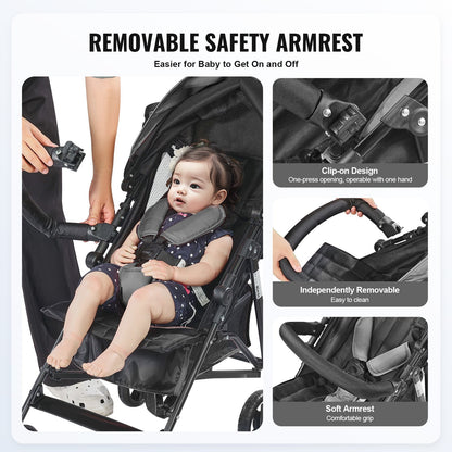 Lightweight Stroller, Compact Easy Fold MultiPosition Recline Canopy Backrest, Carbon Steel Frame, Large Storage Basket,Cup Holder, Umbrella Toddler Baby Stroller for Travel, Dark Gray/Black