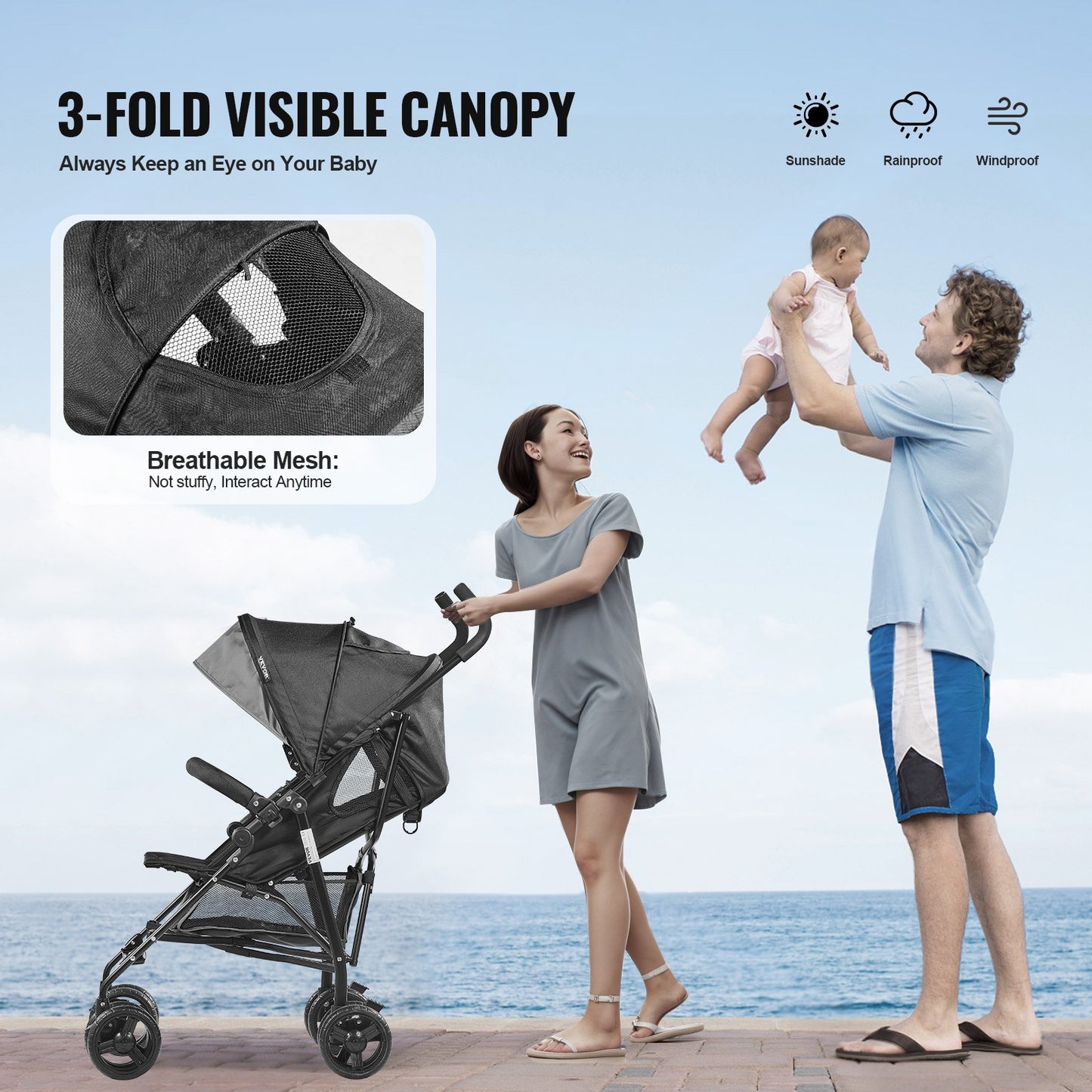 Lightweight Stroller, Compact Easy Fold MultiPosition Recline Canopy Backrest, Carbon Steel Frame, Large Storage Basket,Cup Holder, Umbrella Toddler Baby Stroller for Travel, Dark Gray/Black