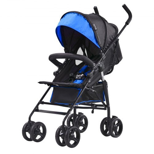 Lightweight Stroller, Compact Easy Fold MultiPosition Recline Canopy Backrest, Carbon Steel Frame, Large Storage Basket, Umbrella Toddler Baby Stroller for Travel and More, Black/Blue