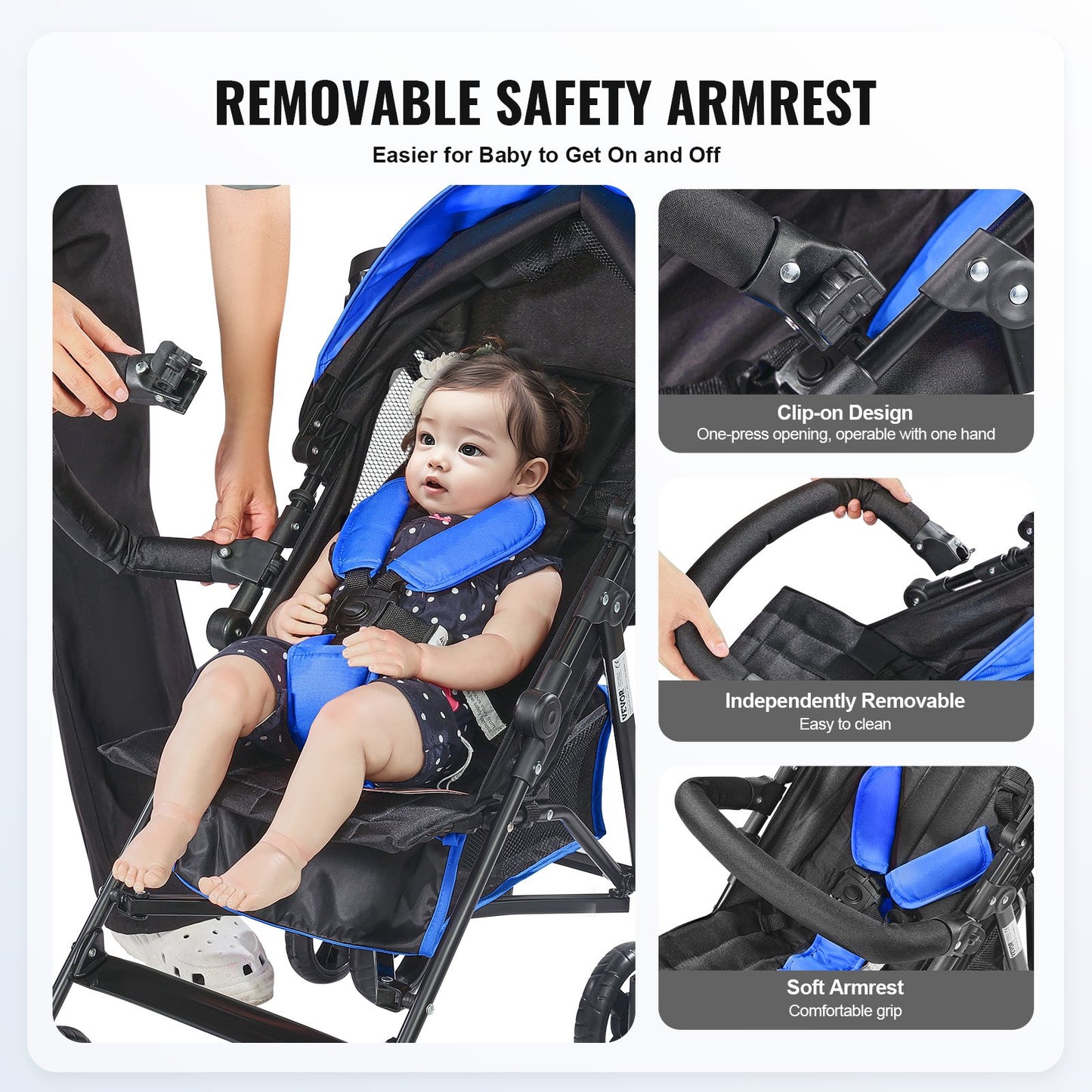 Lightweight Stroller, Compact Easy Fold MultiPosition Recline Canopy Backrest, Carbon Steel Frame, Large Storage Basket, Umbrella Toddler Baby Stroller for Travel and More, Black/Blue
