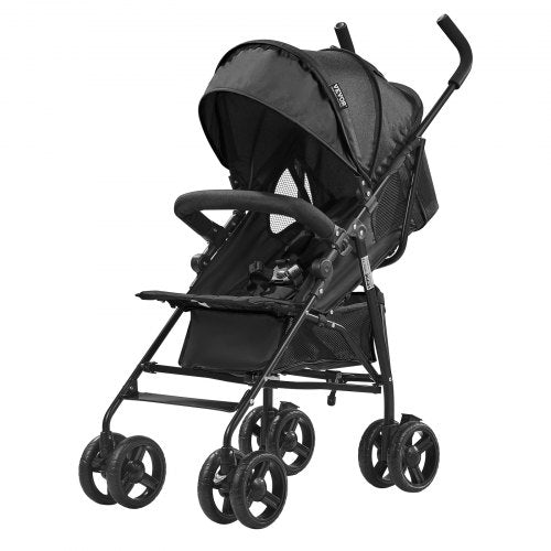 Lightweight Stroller, Compact Easy Fold MultiPosition Recline Canopy Backrest, Carbon Steel Frame, Large Storage Basket,Cup Holder, Umbrella Toddler Baby Stroller for Travel and More, Black
