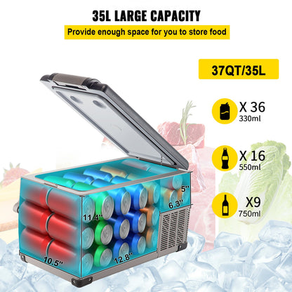 Portable Refrigerator 37 Quart(35 Liter),12 Volt Refrigerator App Control(-4℉~68℉), Car Refrigerator Dual Zone with 12/24v DC & 110-240v AC for Camping, Travel, Fishing, Outdoor or Home Use