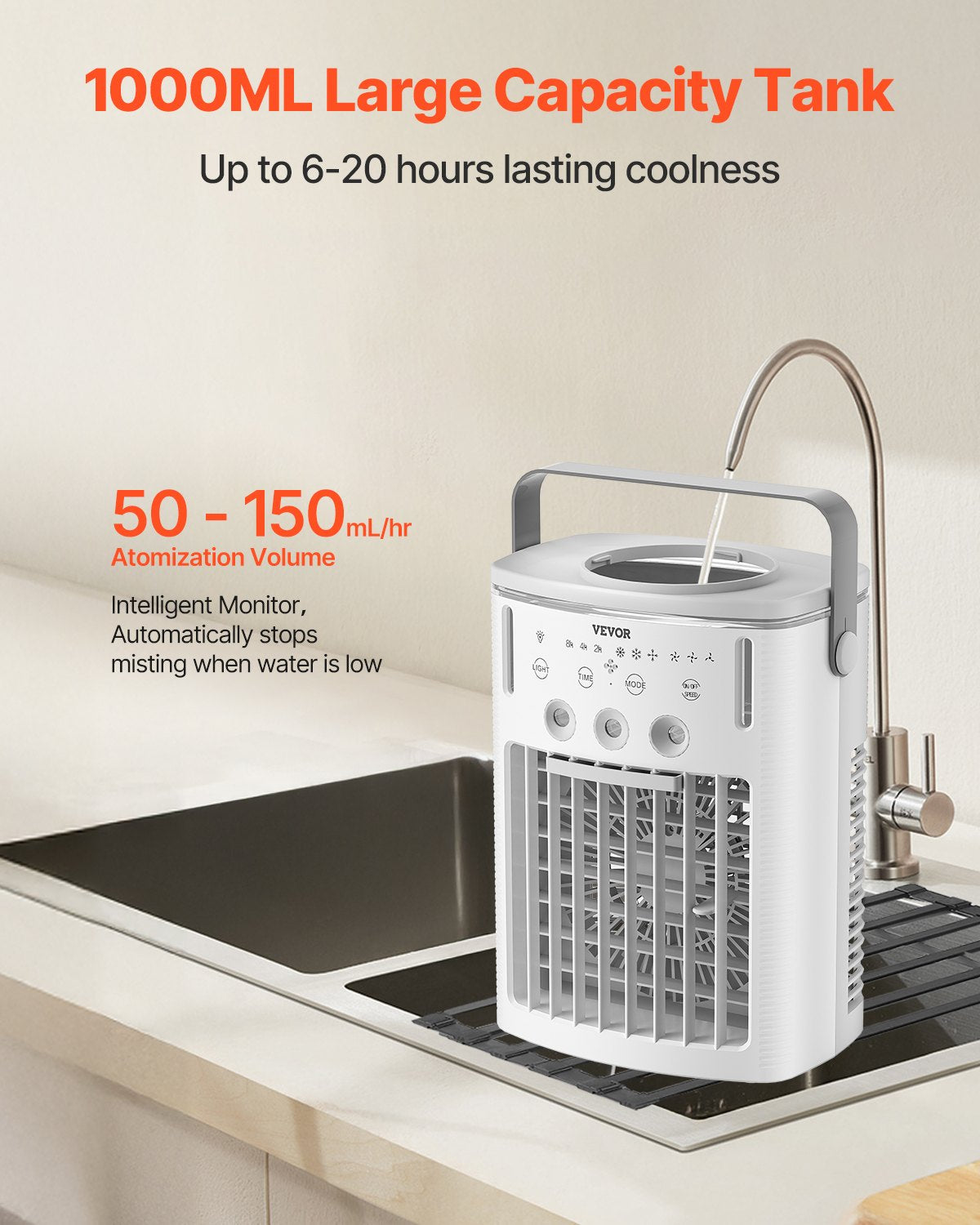 Portable Air Conditioner, 4-in-1 Evaporative Air Cooler with Remote Control, 3-Speed Mini Air Conditioner with Timer, 3 Mist Levels, 1L Water Tank, 120° Oscillating Mini AC Fan for Desktop Home