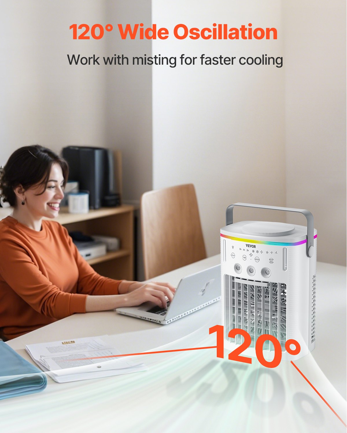 Portable Air Conditioner, 4-in-1 Evaporative Air Cooler with Remote Control, 3-Speed Mini Air Conditioner with Timer, 3 Mist Levels, 1L Water Tank, 120° Oscillating Mini AC Fan for Desktop Home