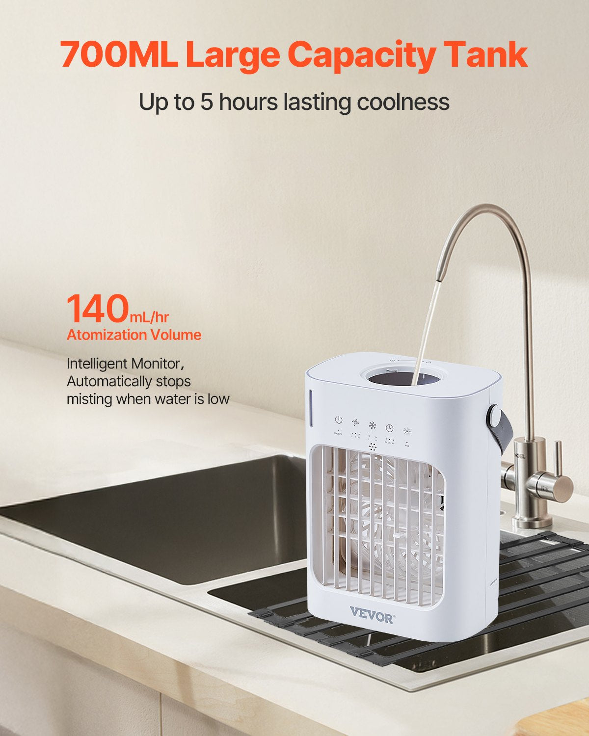 Portable Air Conditioner 4-i-1 Evaporative Air Cooler 700ml vattentank