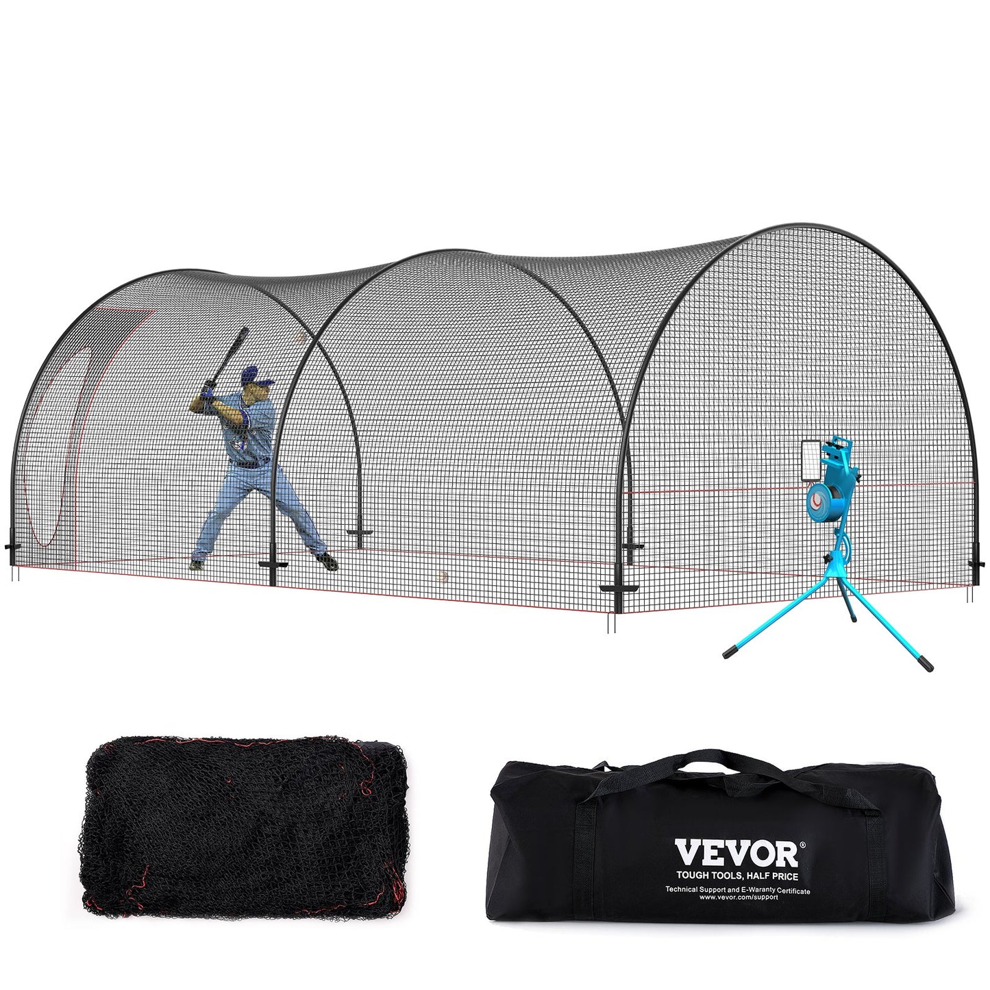 Baseball Batting Cage, Softball och Baseball Batting Cage Nät och ram, övningsbärbart burnät med bärväska, Heavy Duty Insluten Pitching Cage, för backyard slagträning, 22FT
