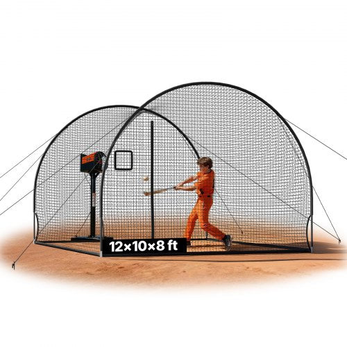 Baseball Batting Cage, 12.0 x 10.2 x 7.6 FT Freestanding Portable Batting Cage, Hitting Cages with 4-Ply Knotless Polyester & Pitching Machine Opening, Battings Cages Netting for Indoor Outdoor