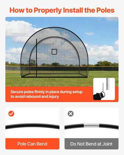 Baseball Batting Cage, 12.0 x 10.2 x 7.6 FT Freestanding Portable Batting Cage, Hitting Cages with 4-Ply Knotless Polyester & Pitching Machine Opening, Battings Cages Netting for Indoor Outdoor