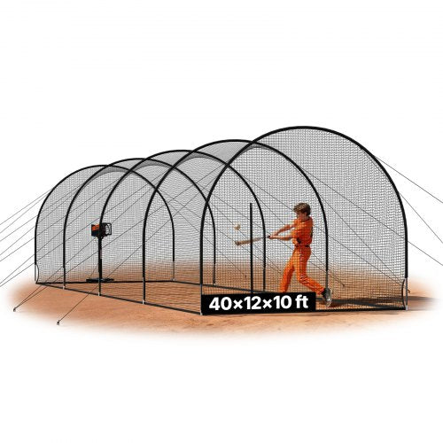 Baseball Batting Cage, 40.0 x 12.1 x 10.0 FT Freestanding Portable Batting Cage, Hitting Cages with 4-Ply Knotless Polyester & Pitching Machine Opening, Battings Cages Netting for Indoor Outdoor