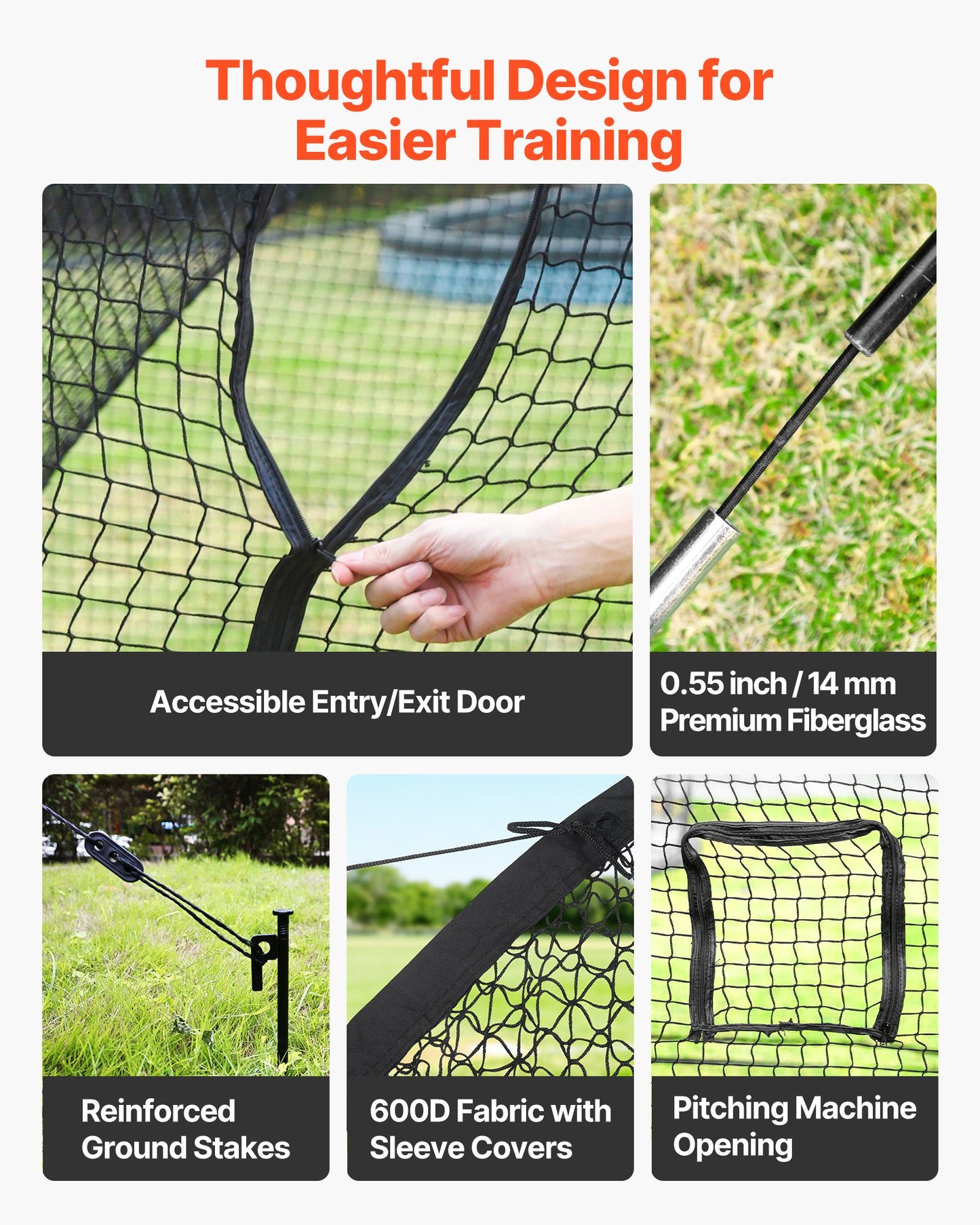 Baseball Batting Cage, 40.0 x 12.1 x 10.0 FT Freestanding Portable Batting Cage, Hitting Cages with 4-Ply Knotless Polyester & Pitching Machine Opening, Battings Cages Netting for Indoor Outdoor