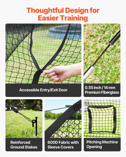 Baseball Batting Cage, 40.0 x 12.1 x 10.0 FT Freestanding Portable Batting Cage, Hitting Cages with 4-Ply Knotless Polyester & Pitching Machine Opening, Battings Cages Netting for Indoor Outdoor
