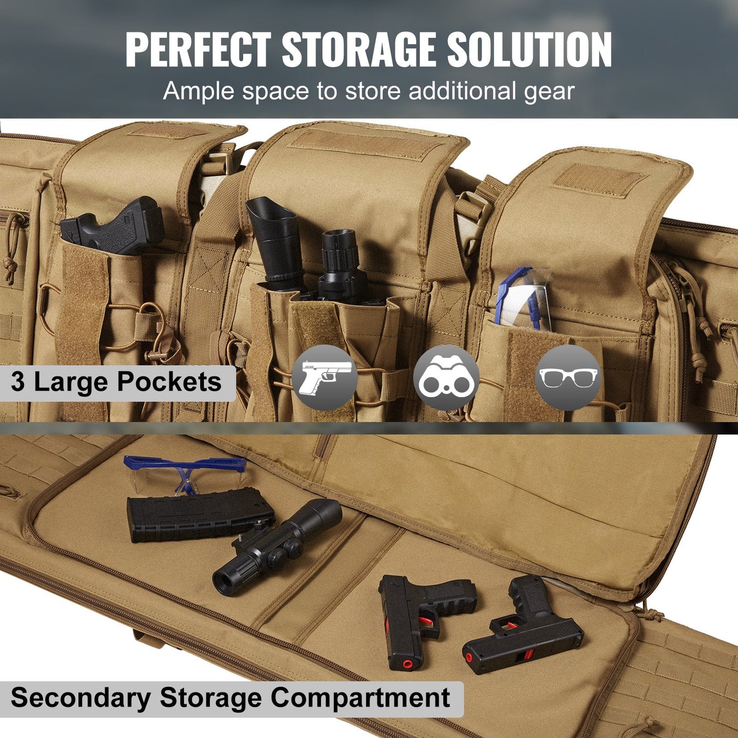 Rifle Bag 42 tum Tactical Double Long Gun Bag för 2 gevär och 2 pistoler