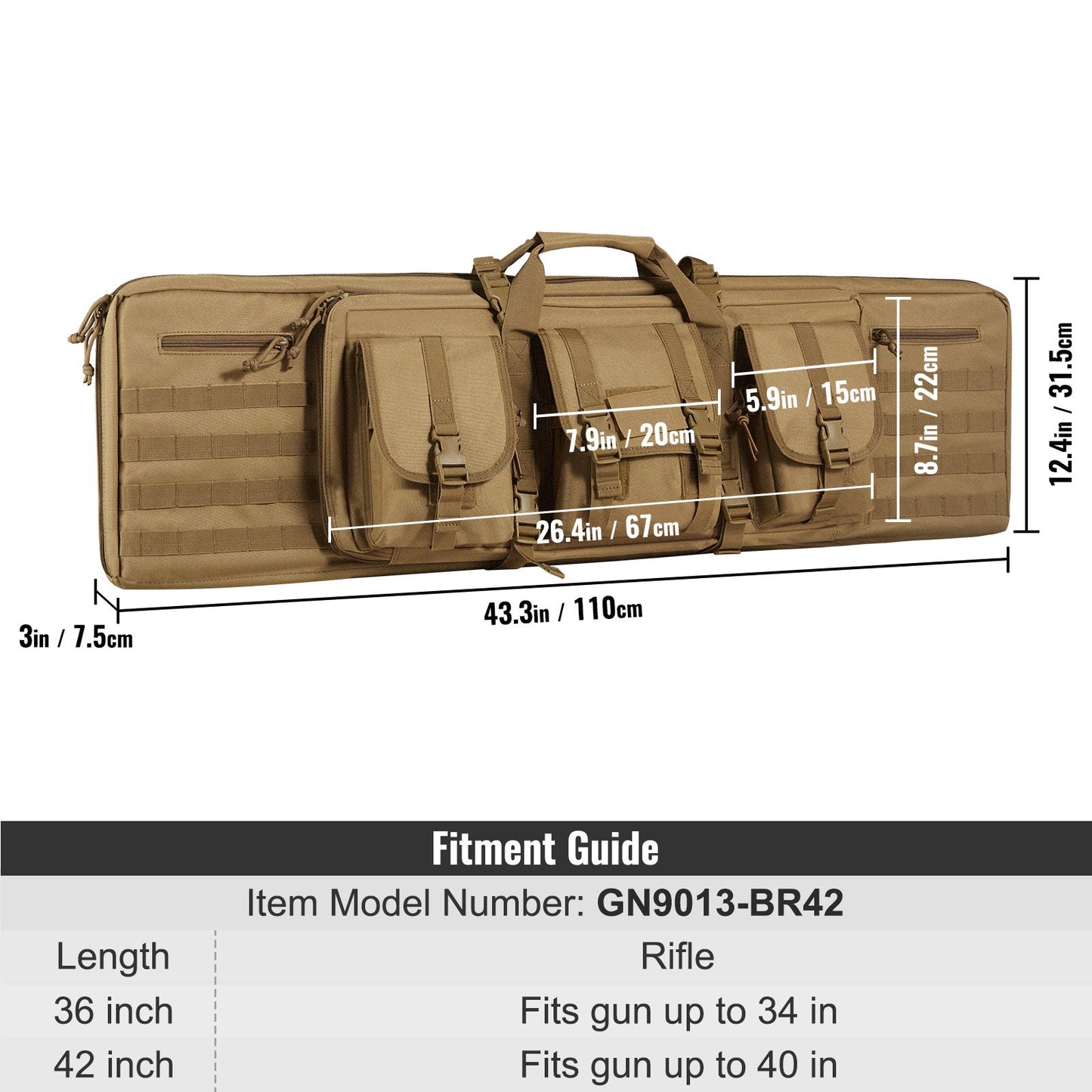 Rifle Bag 42 tum Tactical Double Long Gun Bag för 2 gevär och 2 pistoler