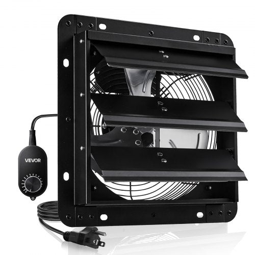 10 inch Shutter Exhaust Fan, Wall Mounted Attic Vent Fan with Variable Speed Controller, 900 CFM, AC Motor, Heavy-duty Steel, Low Noise for Shed, Garage, Greenhouse Ventilation Cooling, Black