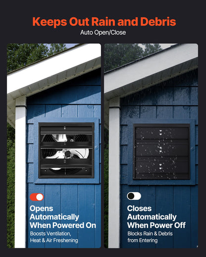 10 inch Shutter Exhaust Fan, Wall Mounted Attic Vent Fan with Variable Speed Controller, 900 CFM, AC Motor, Heavy-duty Steel, Low Noise for Shed, Garage, Greenhouse Ventilation Cooling, Black