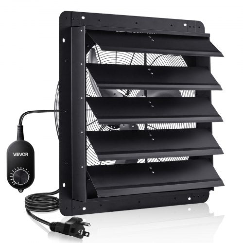 24 inch Shutter Exhaust Fan, Wall Mounted Attic Vent Fan with Variable Speed Controller, 4800 CFM, AC Motor, Heavy-duty Steel, Low Noise for Shed, Garage, Greenhouse Ventilation Cooling, Black